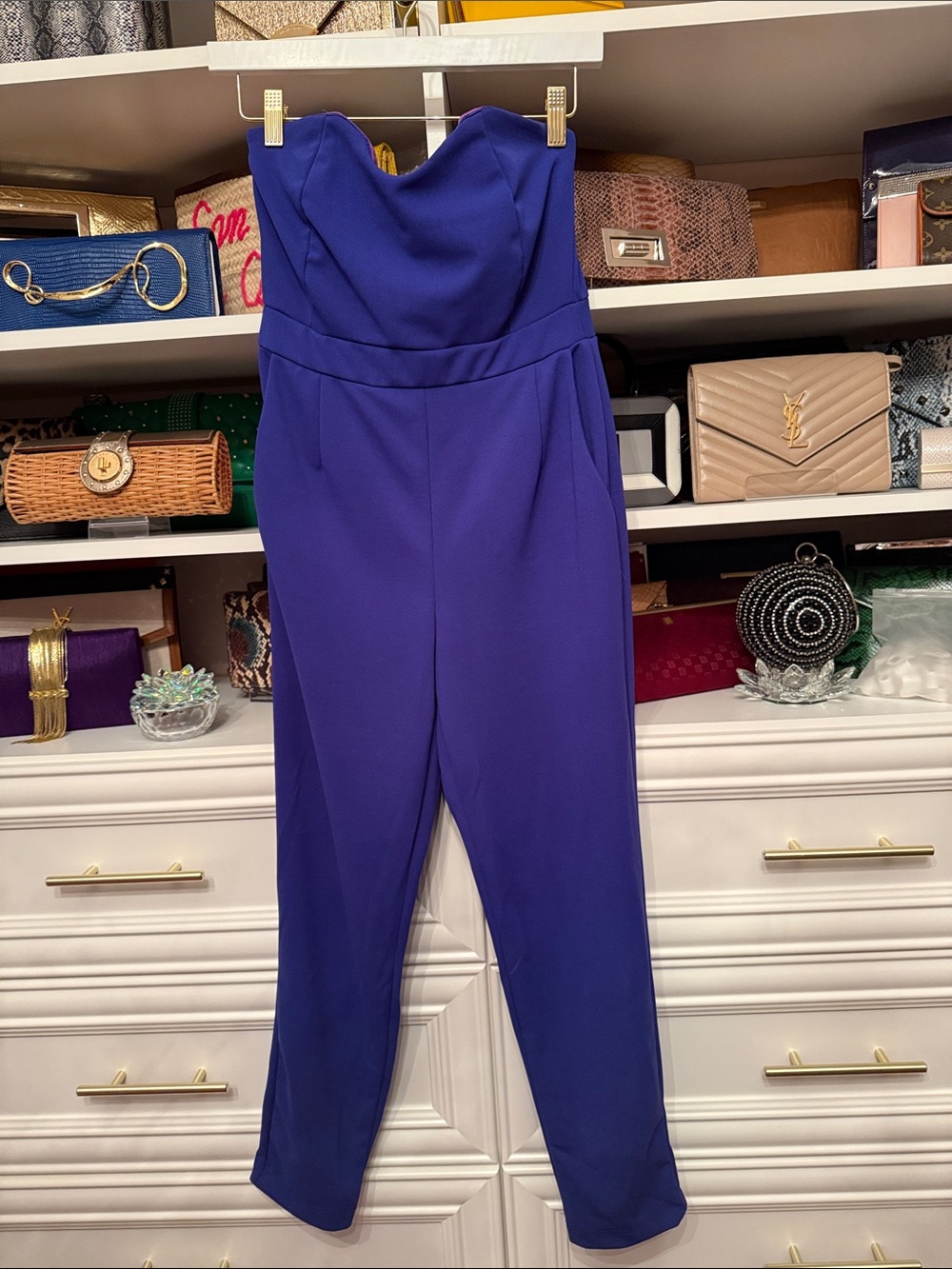 New York & Company Strapless Cobalt Blue Jumpsuit